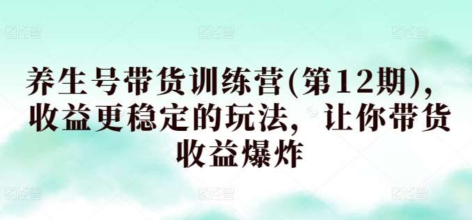 养生号带货训练营(第12期)，收益更稳定的玩法，让你带货收益爆炸-创库88项目资源网