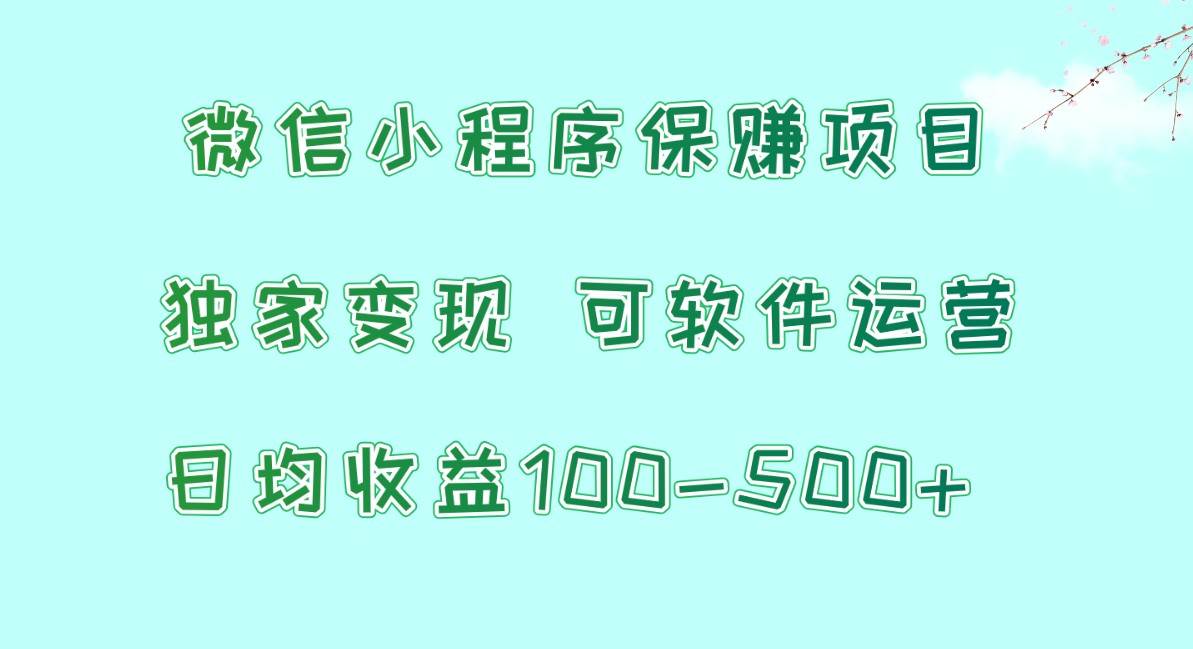 微信小程序保赚项目，日均收益100~500+，独家变现，可软件运营-创库88项目资源网