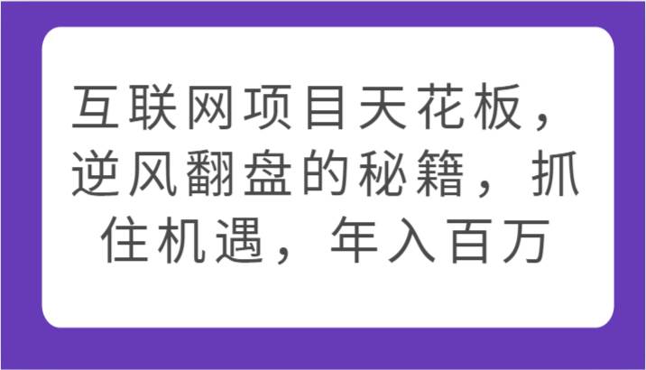互联网项目天花板,逆风翻盘的秘籍,抓住机遇,年入百万-创库88项目资源网