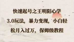 快速起号之王明阳心学3.0玩法，暴力变现，小白轻松月入过万，保姆级教程-创库88项目资源网