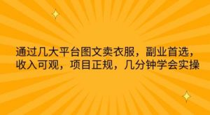 通过几大平台图文卖衣服，副业首选，收入可观，项目正规，几分钟学会实操【揭秘】-创库88项目资源网