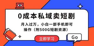 （10226期）0成本私域卖短剧，月入过万，小白一部手机即可操作（附500G短剧资源）-创库88项目资源网