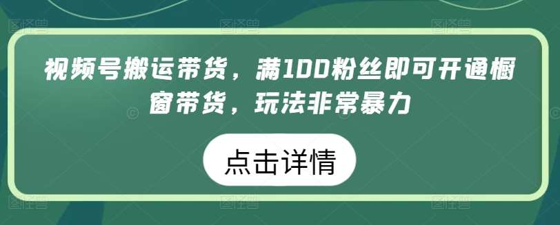 视频号搬运带货，满100粉丝即可开通橱窗带货，玩法非常暴力【揭秘】-创库88项目资源网