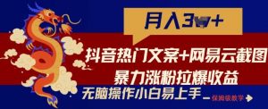 抖音热门文案+网易云截图暴力涨粉拉爆收益玩法，小白无脑操作，简单易上手【揭秘】-创库88项目资源网