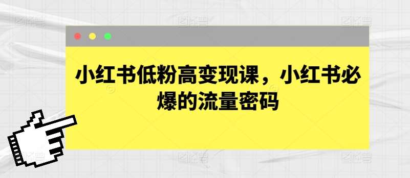小红书低粉高变现课，小红书必爆的流量密码-创库88项目资源网