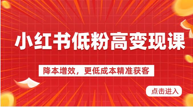 小红书低粉高变现课-降本增效，更低成本精准获客，小红书必爆的流量密码-创库88项目资源网