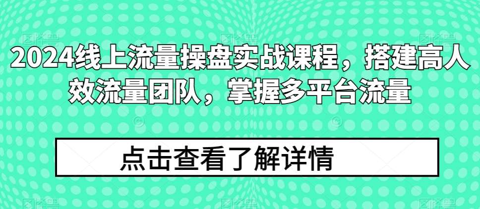 2024线上流量操盘实战课程，搭建高人效流量团队，掌握多平台流量-创库88项目资源网