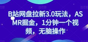 B站网盘拉新3.0玩法，ASMR掘金，1分钟一个视频，无脑操作【揭秘】-创库88项目资源网