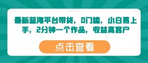 最新蓝海平台带货，0门槛，小白易上手，2分钟一个作品，收益高【揭秘】-创库88项目资源网