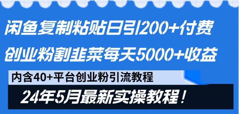 闲鱼复制粘贴日引200+付费创业粉,24年5月最新方法!割韭菜日稳定5000+收益-创库88项目资源网