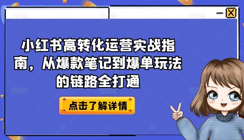 小红书高转化运营实战指南，从爆款笔记到爆单玩法的链路全打通-创库88项目资源网