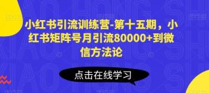 小红书引流训练营-第十五期，小红书矩阵号月引流80000+到微信方法论-创库88项目资源网
