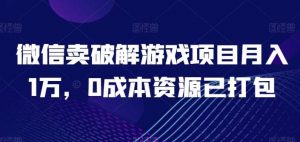 微信卖破解游戏项目月入1万，0成本资源已打包【揭秘】-创库88项目资源网
