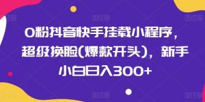 0粉抖音快手挂载小程序，超级换脸(爆款开头)，新手小白日入300+【揭秘】-创库88项目资源网
