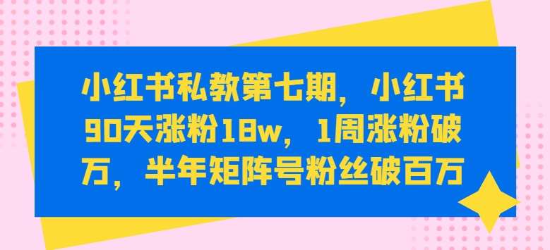 小红书私教第七期，小红书90天涨粉18w，1周涨粉破万，半年矩阵号粉丝破百万-创库88项目资源网