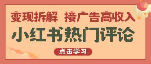 小红书热门评论，变现拆解，接广告高收入-创库88项目资源网