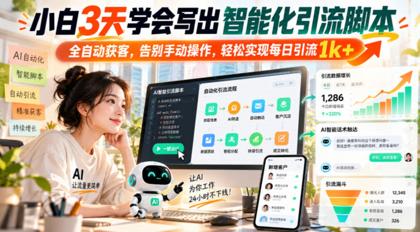 小白3天学会写出智能化引流脚本，全自动获客，告别手动操作，轻松实现每日引流1k+-创库88项目资源网