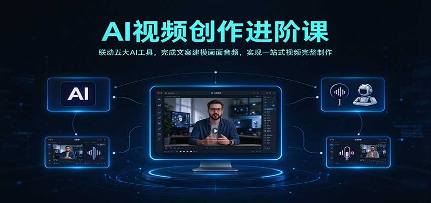 AI视频创作进阶课：联动五大AI工具，完成文案建模画面音频，实现一站式视频完整制作-创库88项目资源网