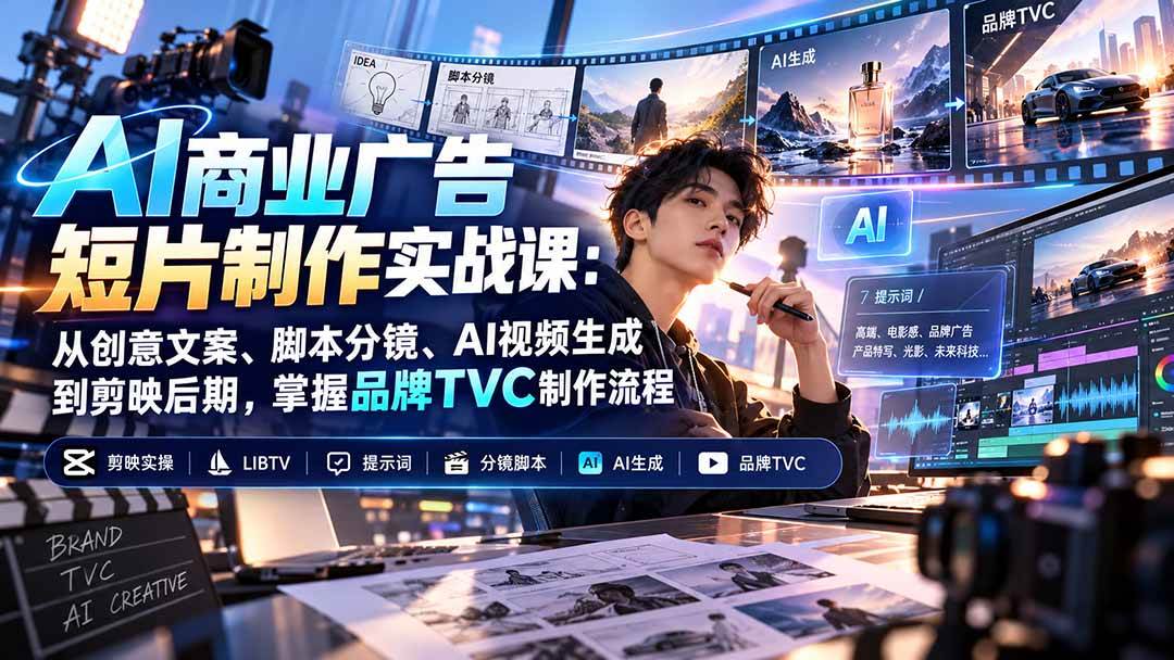 （20863期）AI商业广告短片制作实战课：从创意文案、脚本分镜、AI视频生成到剪映后期，掌握品牌TVC制作流程