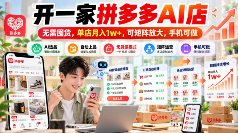 开一家拼多多AI店，无需囤货，单店月入1w+，可矩阵放大，手机可做【揭秘】-创库88项目资源网