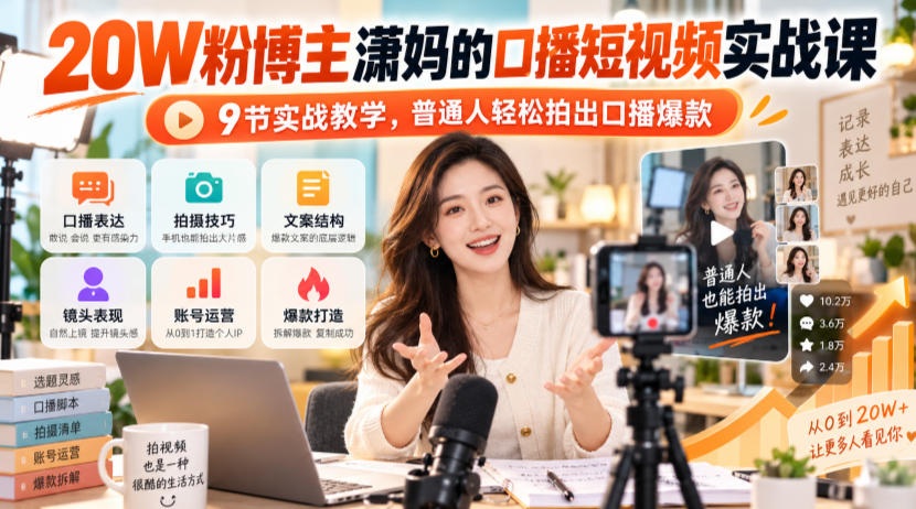 20W粉博主潇妈的口播短视频实战课，9节实战教学，普通人轻松拍出口播爆款-创库88项目资源网