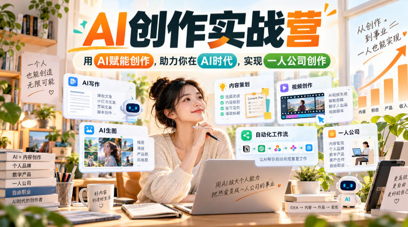 AI创作实战营，用AI赋能创作，助力你在AI时代，实现一人公司创作-创库88项目资源网