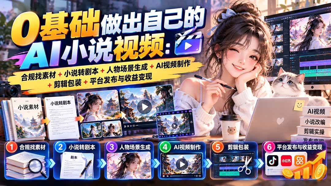 （20741期）0基础做出自己的AI小说视频：合规找素材+小说转剧本+人物场景生成+AI视频制作+剪辑包装+平台发布与收益变现-创库88项目资源网
