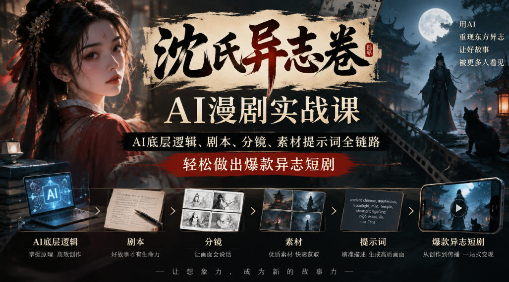 沈氏异志卷AI漫剧实战课｜AI底层逻辑、剧本、分镜、素材提示词全链路，轻松做出爆款异志短剧-创库88项目资源网