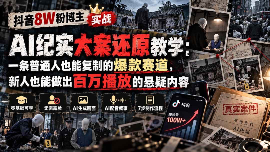 （20865期）抖音8W粉博主AI纪实大案还原教学：一条普通人也能复制的爆款赛道，新人也能做出百万播放的悬疑内容-创库88项目资源网